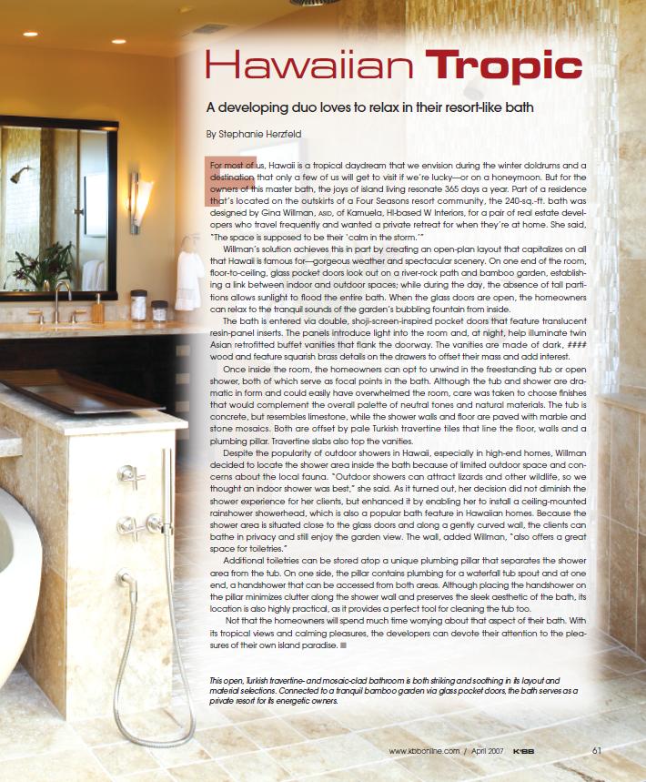 "Hawaiian Tropic"  //  Written by Stephanie Herzfeld  //  Featured in Kitchen and Bath Business Magazine